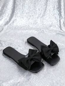 Women's Flat Sandals, Versatile Black Casual Open Toe, 2025 Summer New Casual Beach Shoes, Plastic Slippers,Sliders - Black - View 5