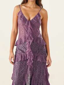 Women Split Front Sheer Flowy Long Cami Shirt Tank Top Sleeveless Spaghetti Strap Maxi Dress See Thru Beach Coverup - 粉色 - 查看 3