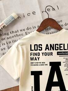 男童标语印花圆领短袖休闲T恤 - 杏色 - 查看 6