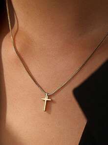 1件装配饰 女士休闲百搭简约十字架吊坠项链，金色首饰 - 金黃色 - 查看 5
