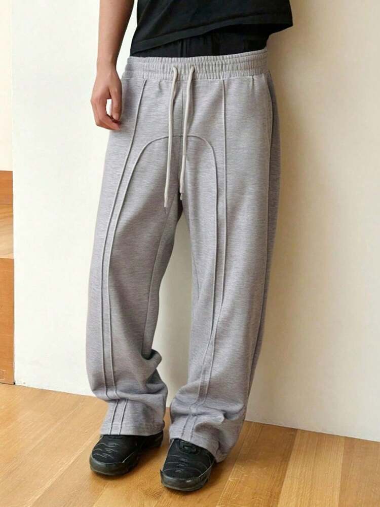 Men's Wide Leg Sweatpants Casual Elastic Waist Drawstring Baggy Lounge Pants - Màu Xám nhạt - Xem 1