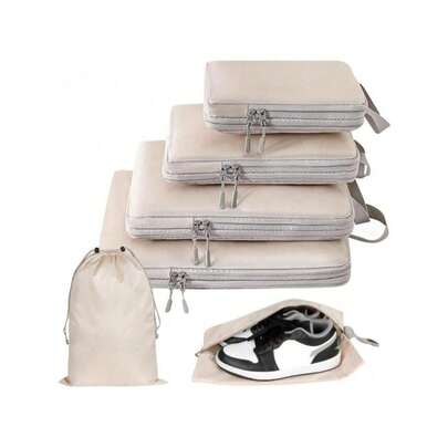 4 Pack Compression Packing Cubes - Expandable Space-Saving Luggage Organizer With Shoe Bag