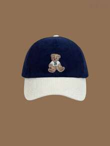 1pc Cute Bear Pattern Baseball Cap, Lightweight & Comfortable, Embroidered Bear Design, Adjustable Size, Unisex, Retro Winter Hat - Multicolor - View 5