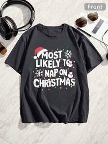 Camiseta gráfica de talla grande para hombres "Más probable que siene en Navidad" - Camiseta de poliéster de manga corta casual y cómoda con diseño festivo, ideal para el verano y las fiestas para hombres grandes y altos, ropa festiva|Camisa de Estilo Casual|Textura de Punto, Camisetas de Talla Grande, TALLA GRANDE - Negro - Ver 8