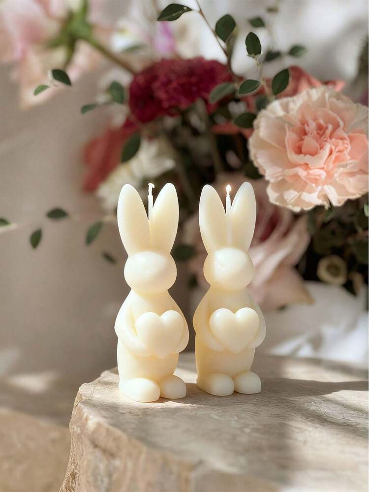Rabbit Ear & Heart Shaped & Egg Shaped Candle Mold, Easter Decoration 3D Rabbit Egg Candle Silicone Mold, Reusable High Temperature Resistant Silicone Mold For DIY Scented Candle Decoration, Plaster Diffuser, Resin Casting And More, Suitable For Holiday Celebration, Meditation And Home Decor - White - View 1