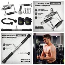Tricep Press Down Cable Machine Attachment, Heavy Duty Solid Steel Body Training Lat Pulldown Home Gym Accessories, Double D Row Handle, V Bar, Ankle Straps, Tricep Rope, Pull Down Bar - mặc định - Xem 2