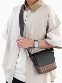 1pc Peach Tree Men's Messenger Bag, PU Leather Flap Crossbody Shoulder Bag, Casual Versatile Daily Use Small Square Bag Pouch - Multicolor - View 5