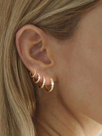 6对简约时尚镜面抛光金属AAAAA级立方氧化锆耳环，6种尺寸（6/8/10/12/14/16毫米）可选，女士耳环 - 适合日常佩戴、派对和节日礼物