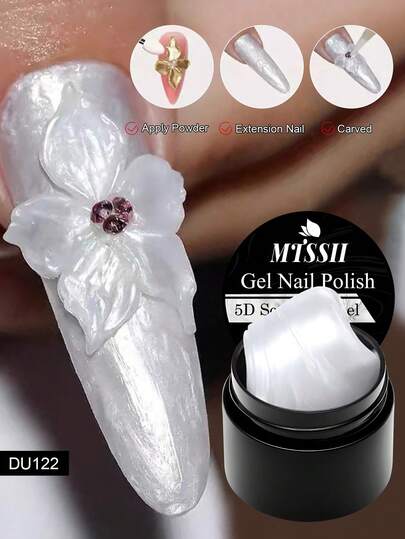 Mtssii 8ML 5D Sculpting Gel Nail Polish, Pearl White Soak‑Off UV LED Nail Carving Gel,No‑Wipe 5D Stereo Embossed Molding Gel For DIY Manicure,Create Flower Bow Butterfly Stereoscopic Nail Art Design For Salon Home Nail Decoration