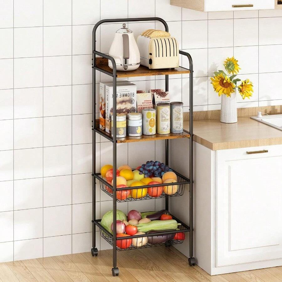 Kitchen Spice TrolleyGILLAS Estante para Cocina con Ruedas 4 Niveles Carrito Organizador de Almacenamiento Cocina con Estante y Cesta Metal NegroKitchen Spice Trolley - como en la foto - Ver 1