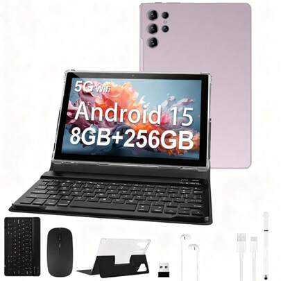 W&O 10-Inch Android 14 Tablet, Quad-Core Processor, 8GB (3GB + 5GB Expansion) RAM + 256GB ROM, HD IPS Display, Dual Cameras,  8000mAh Battery, Bluetooth, WiFi Tableta,Birthday/Christmas/New Year/Best Gift For Relatives And Friends