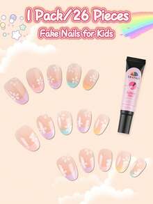 26pcs Kids Fake Nails, EBANKU 1 Pack Pink Flower Kids Press On Nails, Suitable For Girls Aged 5-12 - Multicolor - View 4