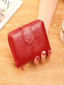 Short Portable Tri-Fold Wallet, PU Women's Multi-Functional Wallet Zipper Large Capacity Coin Purse, Document Storage Bag Women's Oil Wax Leather Retro Coin Purse Simple Buckle Coin Bag Girls' Small Wallet - White - View 12