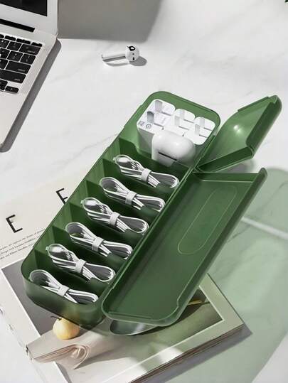 1pc Desktop Cable Organizer Box, Charging Station Holder With Cover For Desk Cable, Jewelry, Data Cord Management