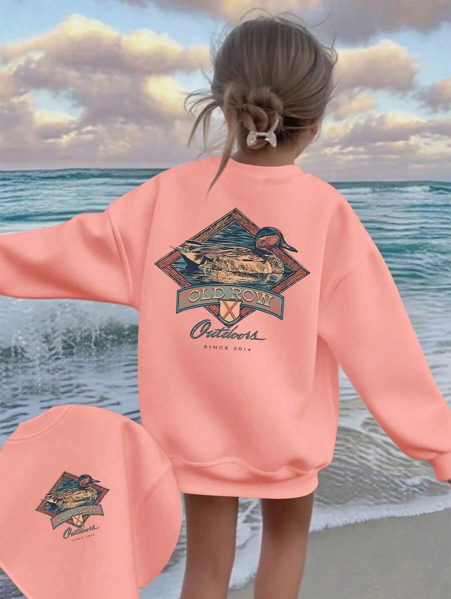 Bird Pattern, Double-Sided Printing, Children's Long-Sleeved Round-Neck Sportswear, Elastic Fabric, Machine Washable, Autumn And Winter Casual Wear, Warm And Not Stuffy, The Best Gift For Children, Multiple Colors Available - 粉色 - 查看 1