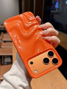 1个优雅橙色喷油珠光3D波浪纹手机壳，兼容 11、13、12、14、13 Pro Max、14 Pro Max、15、15 Pro、15 Pro Max、16、16 Pro、16 Plus、16 Pro Max、17、17 Pro、17 Air、17 Pro Max - 橘色 - 查看 3