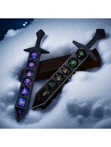 7pcs Dice Set With 3D Printed ABS Resin Sword-Shaped Storage Box, Suitable For TTRPG/RPG Tabletop Games Or Other Board Games | Unique Dice Sword, Suitable For Autumn Game Parties (Blue-Purple), Personalized Christmas Gift, Gift For Boyfriend, Creative Gifts For Men, Fun Gifts For Teenagers - Multicolor - View 16