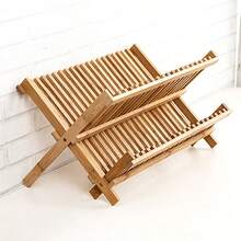 Bamboo Dish Drainer Folding 2Tiers Plate Mug Rack Stand Holder Kitchen Tidy Rack - Brown - View 8