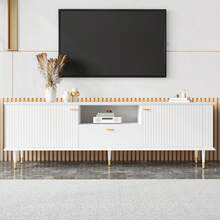 TV-Schrank Mit Offenen Fächern Und Schubladen, Lackierte Structures, Soft-Close-Scharniere - White - View 3