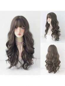 28 Inch Big Wave Long Curly Wig With Rose Net Cap And Bangs, Suitable For Daily Wear, Parties, Outdoor Events, Dining, Photography, And Various Festivals