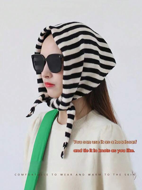 1pc Autumn/Winter Multi-Color Stylish Knit Striped Triangle Scarf For Women, A Versatile Accessory That Can Be Worn Around The Neck, Shoulders, Or As A Multi-Purpose Wrap. Perfect For Dates, Shopping, Daily Commutes, And Making Essential Holiday Gifts For Friends And Family