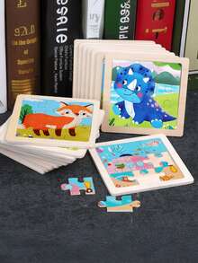 1/4/6/8/12/40片装儿童9片装木制拼图,卡通动物认知拼图套装,儿童益智玩具,恐龙、海洋动物、交通工具、昆虫系列拼图,蒙特梭利玩具,拼图游戏,儿童礼物 - 彩色 - 查看 7