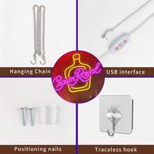 皇冠威士忌霓虹灯招牌 - USB供电，多色墙面装饰，带开关控制，适用于卧室、酒吧、咖啡馆、婚礼和生日派对，霓虹灯招牌，皇冠威士忌，USB