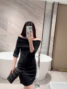 1个金色亮片皮革盒形晚宴包，时尚奢华正式派对手拿包，晚宴礼服手提包，带链条肩带的舞会包 - 黑色 - 查看 11