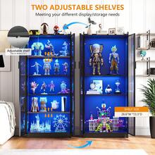 Display Cabinet With Adjustable Shelves, 65" Tall Bookcase With LED Lights/Human Sensor, 5 Tier Display Case For Collectibles Bedroom Living Room Office, Black - Transparent Acrylic Doors - Xem 4
