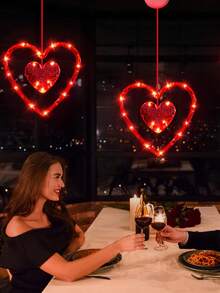 Bộ 3 đèn trang trí cửa sổ ngày lễ tình nhân kèm hẹn giờ và pin, đèn LED treo hình trái tim phát sáng màu đỏ, đế hút, hoàn hảo cho đồ trang trí ngày lễ năm 2026 cho cửa sổ lò sưởi và nội thất phòng - Nhiều màu - Xem 6