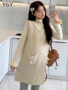 [Y6Y] 女士无袖针织A字中长连衣裙 | 可爱波西米亚风圆领迷你吊带背心连衣裙，带口袋，休闲装 - 杏色 - 查看 8