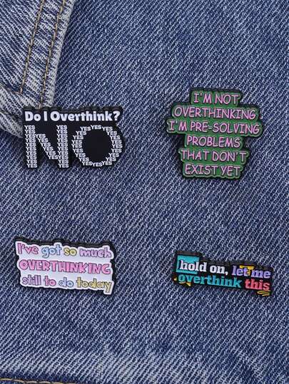 4pcs Creative Quotes Enamel Needle Overthink Brooch Clothes Backpack Accessories Jewelry Gifts For Friends