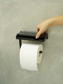 Self-Adhesive Paper Towel Holder, Suitable For Kitchen & Bathroom, Tissue Roll Dispenser With Storage Rack, Matte Black - Multicolor - View 5