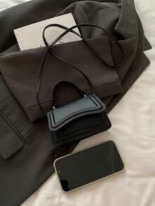 Tas Tangan Mini Wanita, Tas Tote Mini Ringan dan Portabel, Tas Kecil Warna Solid dengan Penutup, Tas Selempang Bahu, Tren Musim Panas 2025 Terbaru - Hitam - View 3