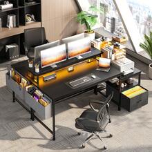 Dual Monitor Computer Desk With Drawers And Printer Space Home Office Gaming Desk With RGB Lighting & Power Charging Station, 20"D*57"W*36" For Dorm/Home - 查看 9