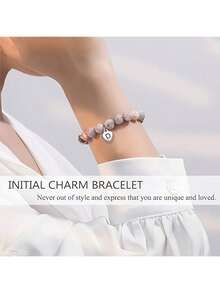 1pcs Elegant & Cute Pink Beaded Bracelet With Initial Charm Letters A~T, Perfect Jewelry Gift For Women, Ideal For First Day Of School, Birthdays, Christmas, Granddaughter Presents - 孫女A - 查看 2