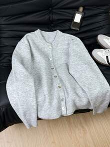 EAVA Vintage Soft Versatile Knit Cardigan For Women, New Autumn/Winter Design, Button Element Round Neck Cardigan, Suitable For Valentine's Day - Grey - View 6