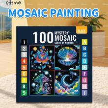 神秘马赛克成人涂色书，珠光纸封面，升级版120克厚纸，24张双面涂色页，尺寸7.9x7.9英寸，有助于提高注意力和智力，适合作为复活节、感恩节、母亲节、返校礼物，文具用品。 - 神秘馬賽克數字 - 查看 3