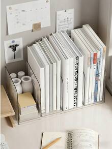 1pc Transparent Acrylic Desktop Bookshelf, Book Stand, Office/Student Document/Book Storage Organizer Rack - Multicolor - View 8