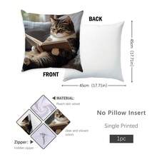 MEMNUN 1个 17.7*17.7英寸(45*45厘米)/19.69*19.69英寸(50*50厘米)/15.75*15.75英寸(40*40厘米) [单面印花] 猫咪读书故事印花涤纶枕套，家居装饰靠垫套，适用于床、沙发、汽车，适合日常使用或高端简约自用，客厅、卧室，[不含枕芯] - 彩色 - 查看 13