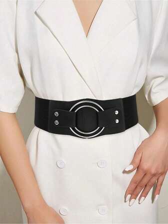 1件装女士街头风黑色复古配饰时尚简约可调节宽腰带，适合万圣节派对或日常穿着
