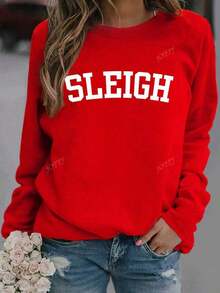 SLEIGH GIRL Christmas Women Oversized Crew Neck Long Sleeve Casual Sweatshirt-Fall/Winter Casual Vintage Style Unisex Relaxed Fit Long-Sleeve Crewneck Sweatshirt - 紅色 - 查看 2