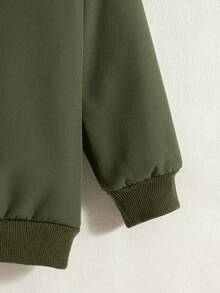 Boys' Casual Solid Color Zip-Up Raglan Long Sleeve Fleece Jacket Outerwear, Autumn/Winter - Army Green - View 6