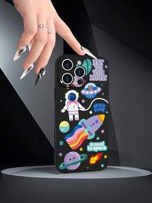 Lujo Ligero, Estilo y Belleza"Viaje al Espacio"Funda de Teléfono de Textura Mate Negra, Compatible con 17PROMAX, 17PRO, 17Air, 17, 16PROMAX, 16PRO, 15PROMAX, 15PRO y Todos los Modelos, Impre - Negro - Ver 4
