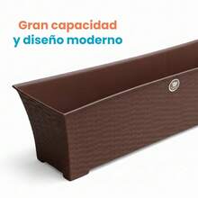 Jardinera Rattan maceta rectangular 9 litros plástico, recipiente decorativo y funcional para plantas de interior o exterior, diseño moderno y resistente, ideal para jardín, terraza, balcón o sala, fácil de transportar y limpiar, capacidad para gran variedad de especies botánicas, complemento perfecto para ambientar espacios verdes y fomentar el cuidado de plantas, recomendado para hogares familiares y oficinas. - Café integral - Ver 5
