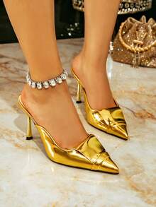 Sandały na obcasie ze szpiczastym noskiem, 10 cm, seksowne, minimalistyczne, w kolorze złota, odpowiednie na wesele, imprezę, bankiet, eleganckie szpilki, do klubu i na co dzień, buty damskie w dużych rozmiarach, stylizacje na wiosnę i lato - Złoto - Zobacz 5