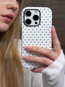 xercxerc Black Polka Dot Printed 2-In-1 PC TPU Protective Phone Case, Shockproof Scratch-Resistant, Matching Phone Cases For Daily Use Christmas, Funda Para Phone Cover Phone Phone Case For Phone 11 12 13 14 15 16 16e 17 Pro ProMax For Phone Air - trắng - Xem 6