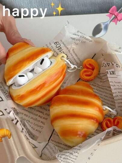 1pc Fun Silicone 3D Croissant Protective Case Compatible With Apple 1/2 Generation Bluetooth Earphones. Compatible With Apple Bluetooth Earphones 1/2/3/4/Pro/Pro (2nd),Earphone Case, AirPodsprotective Case