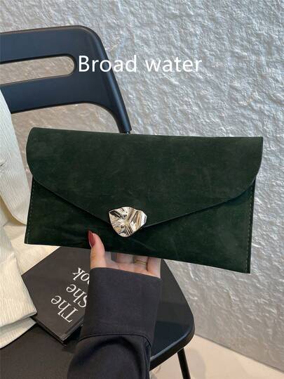 Vintage Envelope Clutch Bag, Metal Hardware Lock, Suede, Flap Envelope Bag, Evening Bag, Solid Color Matte Clutch, Autumn/Winter