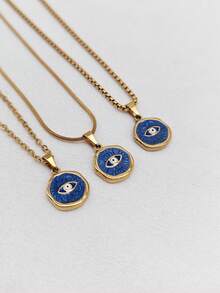 1 chiếc vòng cổ mặt hình giọt nước bằng thép không gỉ tối giản, vòng cổ choker thời trang và đa năng dành cho nữ - trời xanh - Xem 1